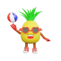 3d render Projeto do uma fofa abacaxi personagem para verão período de férias png