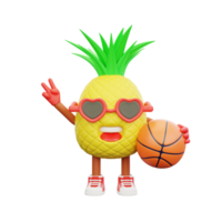 3D render design of a cute pineapple character for summer vacation png