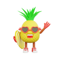 3D render design of a cute pineapple character for summer vacation png