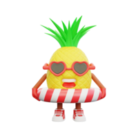 3D render design of a cute pineapple character for summer vacation png