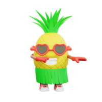 3d render Projeto do uma fofa abacaxi personagem para verão período de férias png