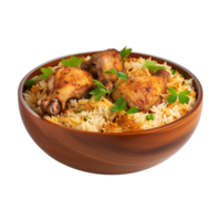 A bowl of chicken biryani isolated on transparent background png