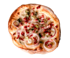Pizza with cheese isolated on transparent background. Margherita pizza top view. Fresh homemade Italian margherita pizza with buffalo mozzarella and basil. Neapolitan pizza with spices, tomatoes png