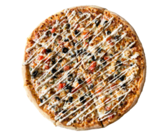 oben Aussicht von Margherita Pizza auf transparent Hintergrund. neapolitanisch Pizza mit Gewürze, Tomaten und Mozzarella Käse. Pizza mit Mozzarella Käse, Tomate Soße, Spinat auf dick Teig. png