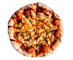 oben Aussicht von Margherita Pizza auf transparent Hintergrund. neapolitanisch Pizza mit Gewürze, Tomaten und Mozzarella Käse. Pizza mit Mozzarella Käse, Tomate Soße, Spinat auf dick Teig. png