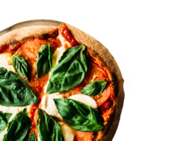 Pizza mit Käse isoliert auf transparent Hintergrund. Margherita Pizza oben Sicht. frisch hausgemacht Italienisch Margherita Pizza mit Büffel Mozzarella und Basilikum. neapolitanisch Pizza mit Gewürze, Tomaten png