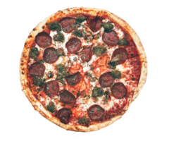 klassisch Peperoni lecker Pizza isoliert auf ein transparent Hintergrund .Vorlage mit köstlich Geschmack Peperoni Pizza, Mozzarella Käse .neapolitan Pizza mit Gewürze, Tomaten und Käse Mozzarella png
