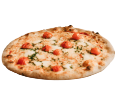 köstlich Margherita Pizza auf transparent Hintergrund. frisch hausgemacht Italienisch Margherita Pizza mit Büffel Mozzarella und Basilikum. neapolitanisch Pizza mit Gewürze, Tomaten und Mozzarella Käse. png