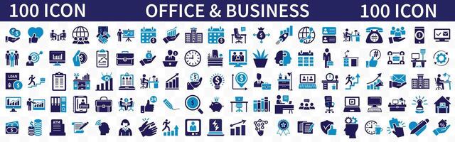 Office and business flat icons set. Workplace, teamwork, desk, partnership, planning, co working, management icons and more signs. Flat icon collection. vector