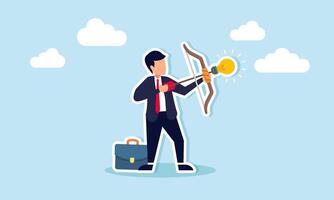 Launch new business idea creativity solves problems and targets new goals, concept of Confident businessman aims lightbulb idea arrow at a high target vector