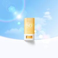 verano protector solar para piel protección, realista cosmético botella burlarse de arriba. vector