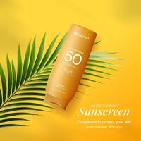 verano protector solar para piel protección, realista cosmético botella burlarse de arriba. vector