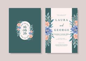 Beautiful wedding invitation template with floral watercolor vector