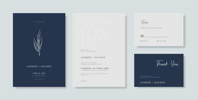 Beautiful navy and white wedding invitation template with beautiful eucalyptus vector