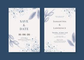 Beautiful wedding invitation template with leaves watercolor vector