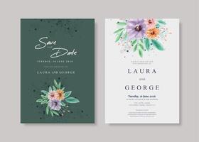 Beautiful wedding invitation template with bouquet floral watercolor vector