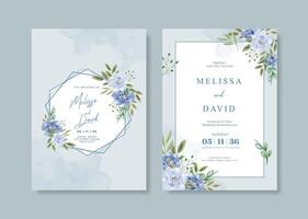 Beautiful wedding invitation template with floral bouquet watercolor vector