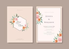 Beautiful floral watercolor wedding invitation template vector