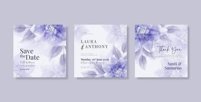 púrpura Boda invitación modelo con hermosa acuarela flor vector