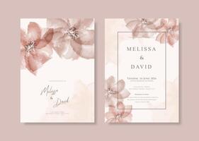 Beautiful brown floral watercolor wedding invitation template vector