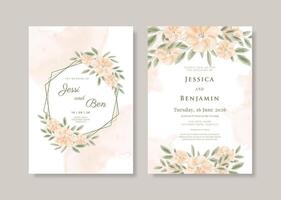 Beautiful wedding invitation template with floral watercolor vector