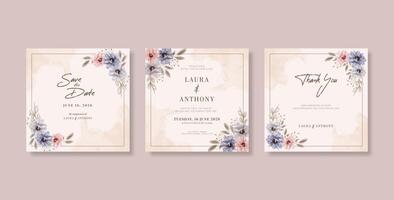 hermosa rústico Boda invitación modelo con floral acuarela vector