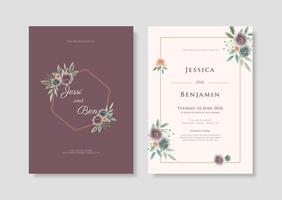 Beautiful floral watercolor wedding invitation template vector