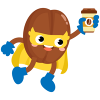 Funny Coffee beans super hero mascot png