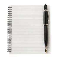 Notizbuch mit Brunnen Stift auf ein transparent Hintergrund. png