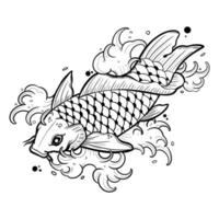 negro tatuaje koi pescado en blanco antecedentes vector