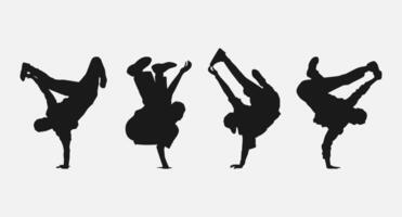 set bundle of breakdancer silhouettes. illustration. vector