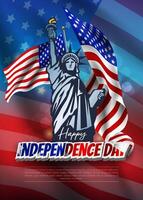 America flag statue of liberty illustration Independence Day flyer poster design vector