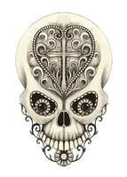 Art vintage heart mix skull design by hand drawing on paper. vector