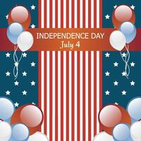 Happy 4th of july American independence day celebration banner with 3d balloons in USA flag colors and confetti vector