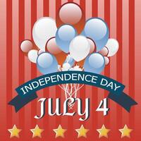 Happy 4th of july American independence day celebration banner with 3d balloons in USA flag colors and confetti vector