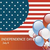 Happy 4th of july American independence day celebration banner with 3d balloons in USA flag colors and confetti vector