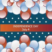 Happy 4th of july American independence day celebration banner with 3d balloons in USA flag colors and confetti vector