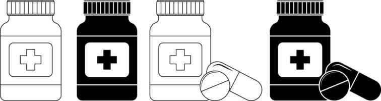 contorno silueta medicina botella icono conjunto vector
