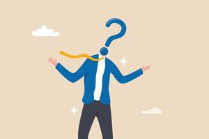 Anonymous businessman person, candidate or mention employee, who is this man, uncertainty, important person or unknown concept, anonymous businessman with question mark head unknown person. vector