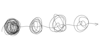 Scribble line doodles. the concept of transition from complicated to simple, isolated on white background vector