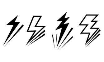 Set of electric lightning, thunder bolt in doodle style. isolated on white background vector