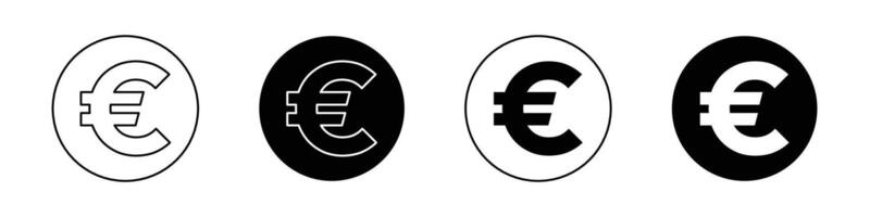 Euro icon set. europe european currency eur symbol in black filled and outlined style. vector