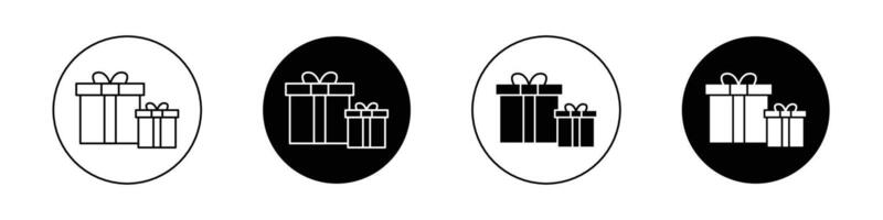 Gifts icon set. birthday present box symbol. giftbox with ribbon sign. Christmas surprise parcel pictogram in black filled and outlined style. vector