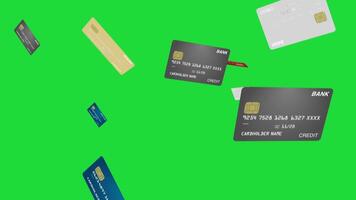 Credit cards falling debt bank debit buy pay green screen background video
