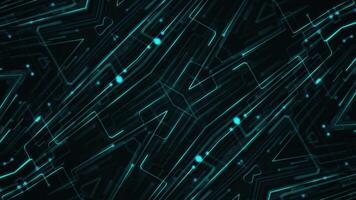 Digital circuit board styled background with fast moving glowing digital data nodes streaming past the camera. This modern technology motion background is full HD and a seamless loop. video