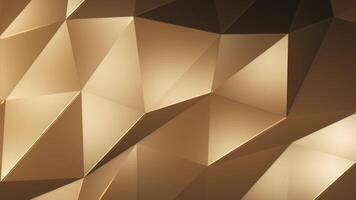 Glowing golden low poly surface background with the gentle motion of shiny polygon triangle shapes and warm golden light. Full HD and looping abstract geometric background animation. video