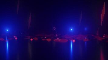 Fantastic alien planet orange landscape with organic metal arcs and with light cores and a central core. 3d animation visuals, seamless and loop with a 4k resolution. video