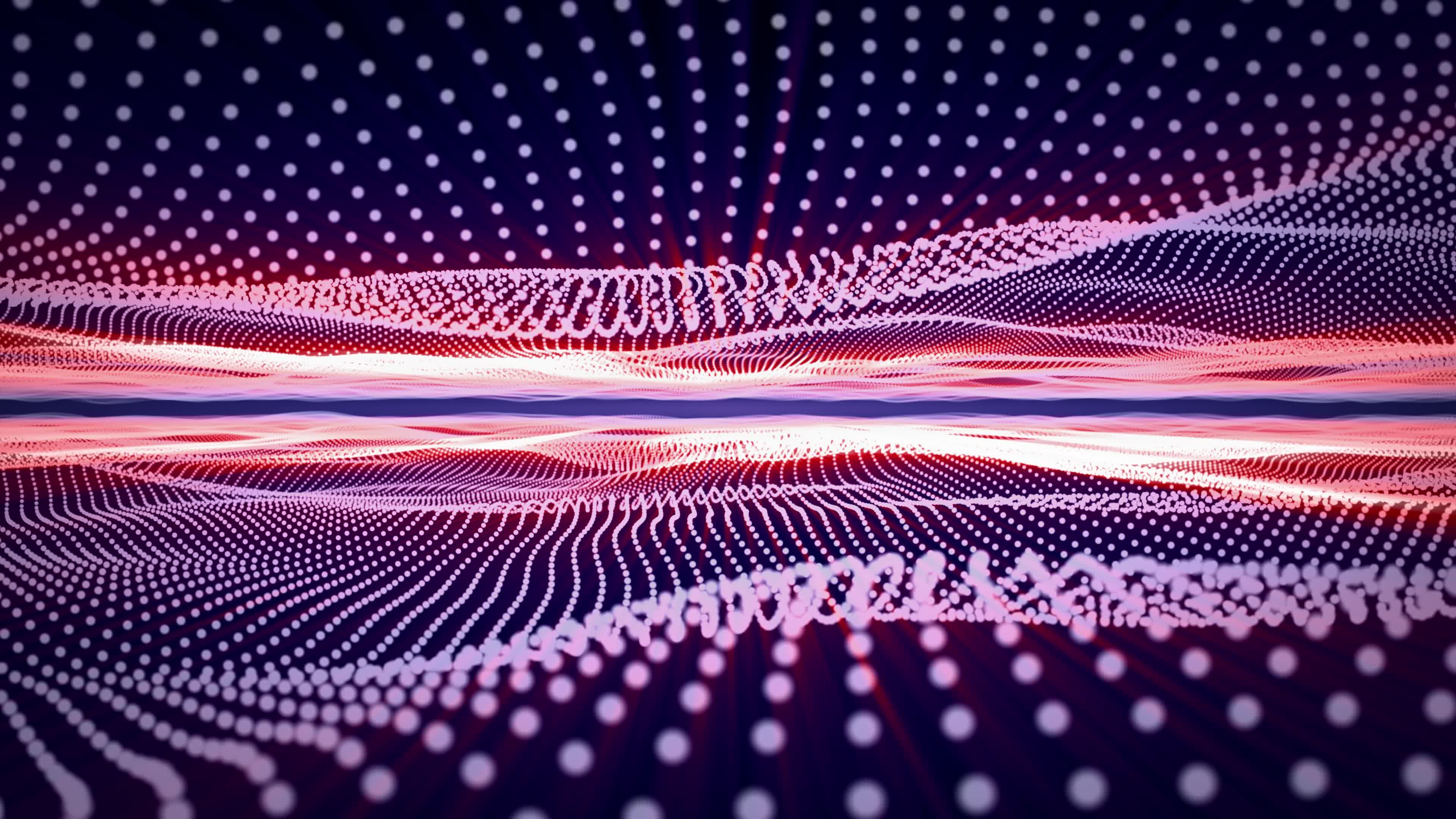 Abstract wavy field made of particle waves with hot glow effect ...