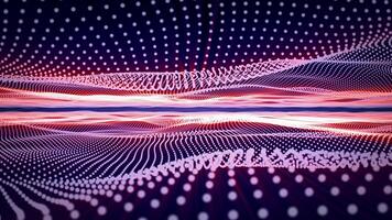 Abstract wavy field made of particle waves with hot glow effect. Digital 3D background for computer technologies, internet connections, programming and science fiction. Animation, 4k , 60 fps video