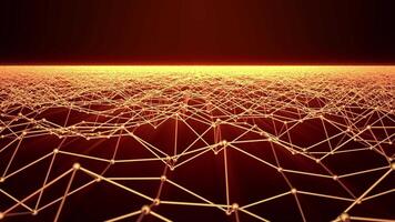 Abstract background with flying over digital lines and dots connections randomly floating in shiny dark space. Computer technology, data network and contemporary science visualization. 4k , 60fps video